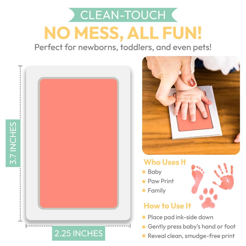 Tiny Gifts Clean Touch Ink Pad for Baby Handprints and Footprints - Inkless Infant Hand & Foot Stamp - Safe for Babies, Doesn’t Touch Skin - Perfect Family Memory or Gift - Pink Print Kit by Tiny Gifts - Image 2